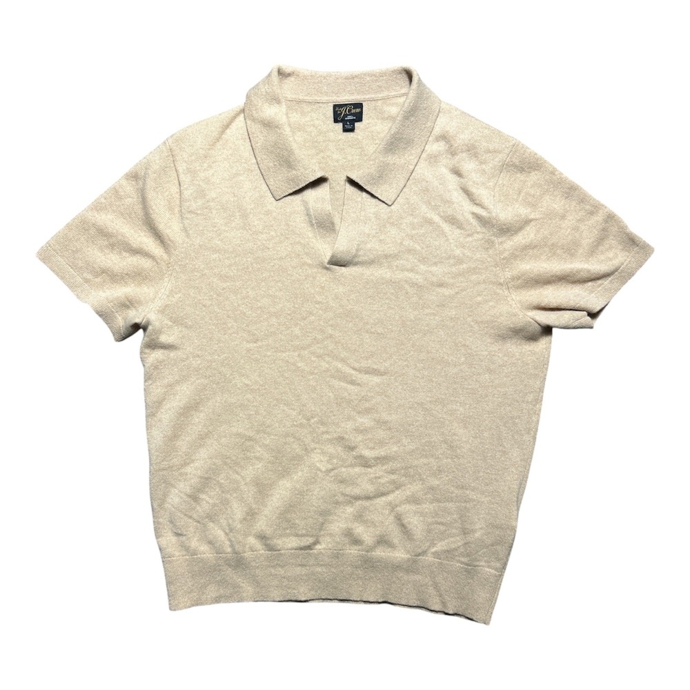 J.Crew Mens 100% Cashmere Short Sleeve Sweater Polo Oatmeal Beige Large